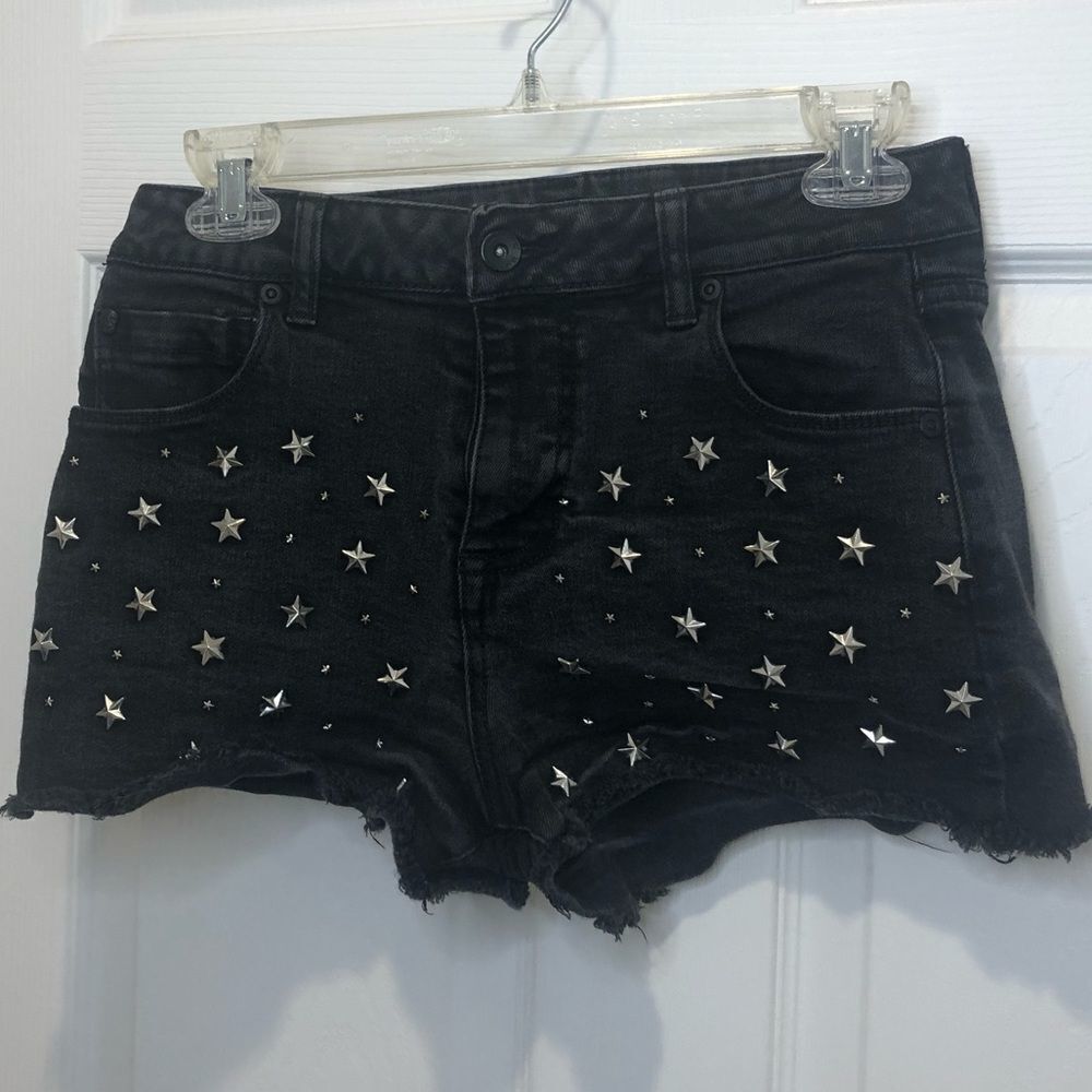 Black Heart black low rise shorts with silver stars, size 3 - Picture 2 of 9